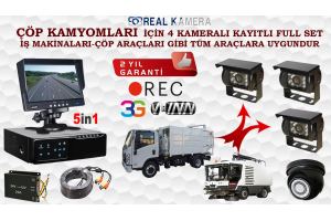 ÇÖP KAMYONLARI VE İŞ MAKINALARI  İÇİN  4 KAMERALI  KAYITLI FULL SET